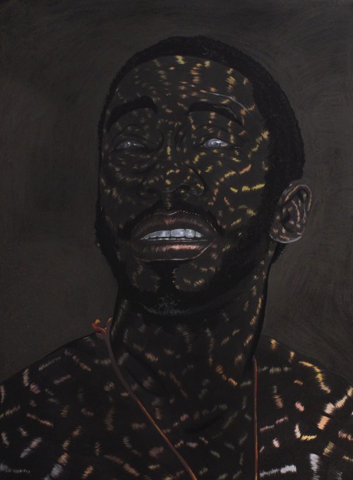 Toyin Odutola. The Last One, 2014. Charcoal, pastel, marker and graphite on paper, 40 x 30 in (101.6 x 76.2 cm). © Toyin Odutola. Courtesy of the artist and Jack Shainman Gallery, New York.